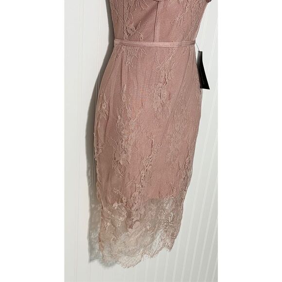 PoshShop Sheer‎ Lace Sleeveless Sheath Dress Caged Neck Blush Pink Extra Small - Picture 10 of 14
